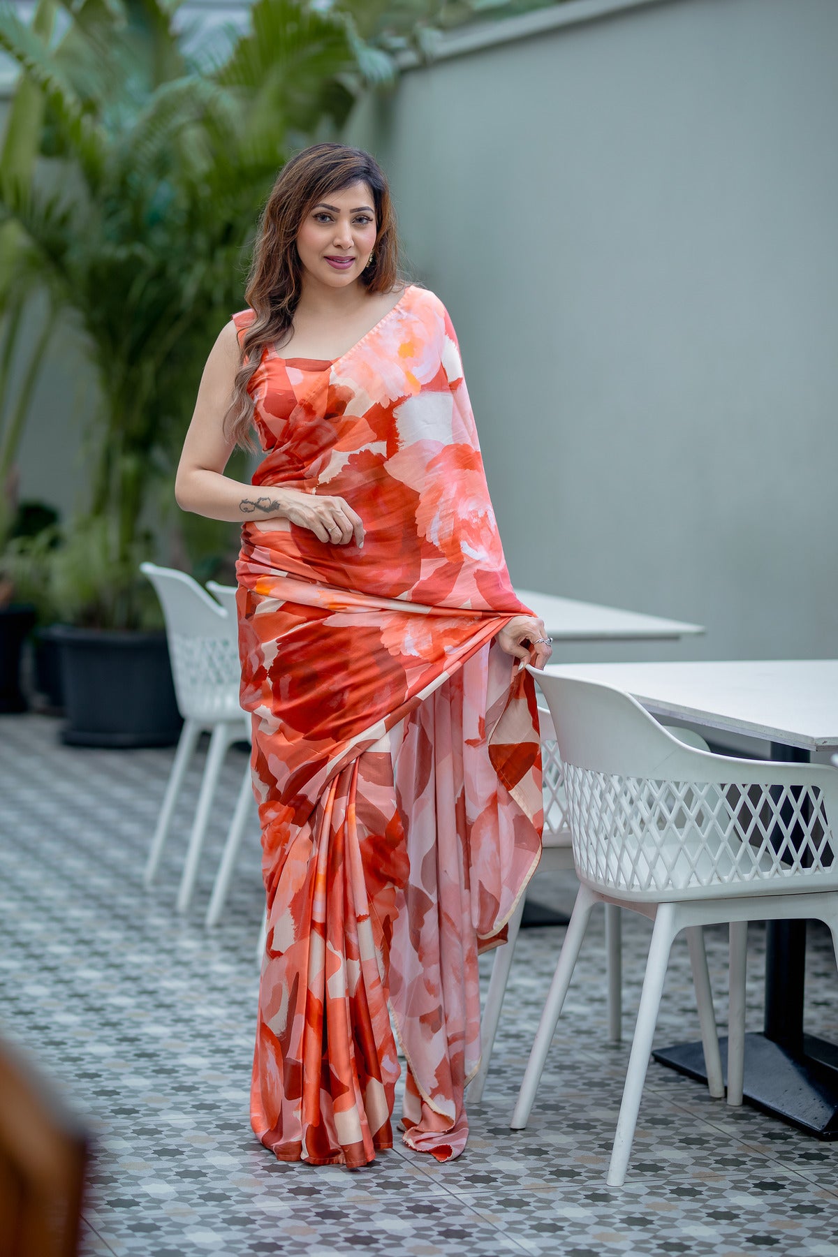 Watercolour - Orange Saree (Set of 2)