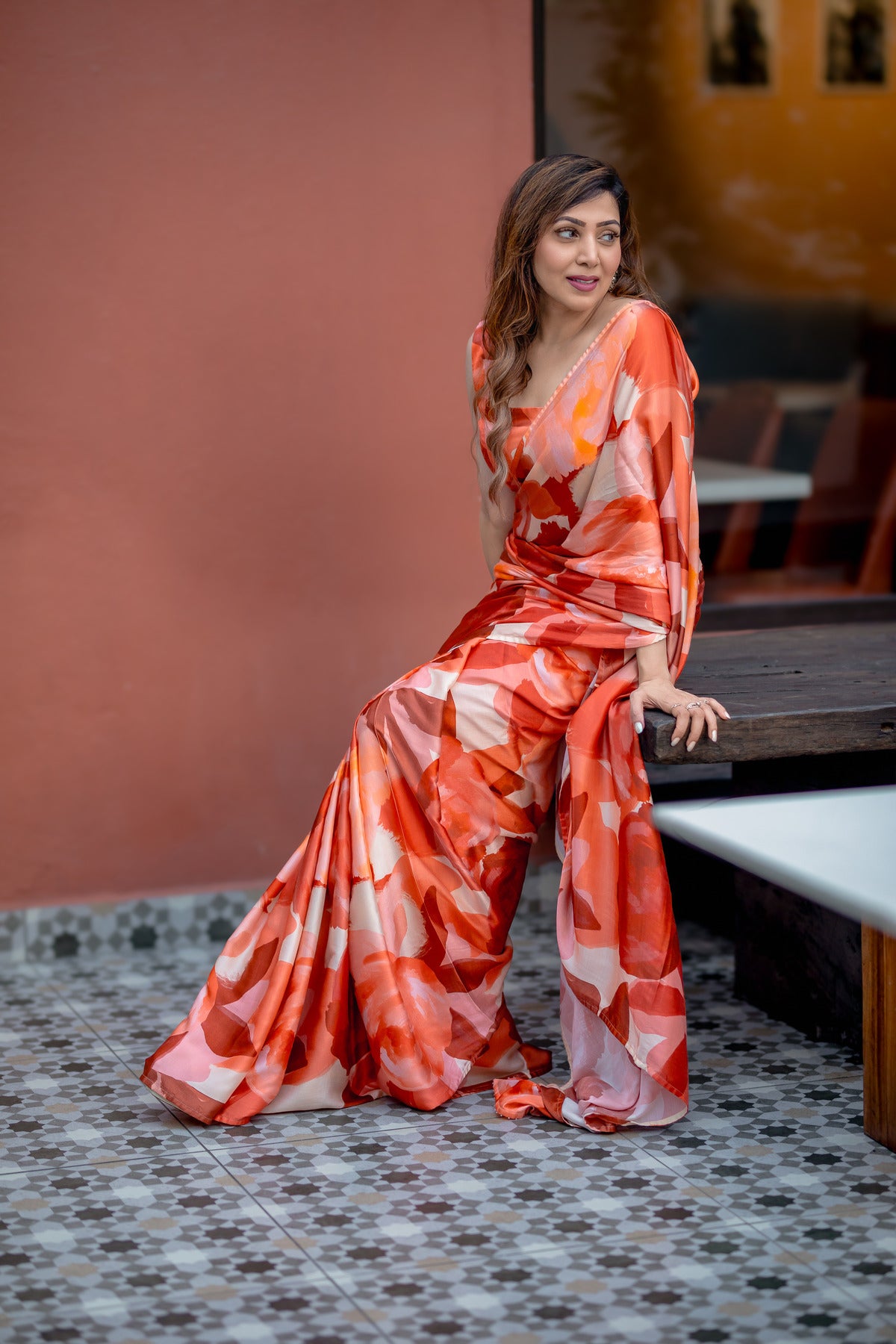Watercolour - Orange Saree (Set of 2)