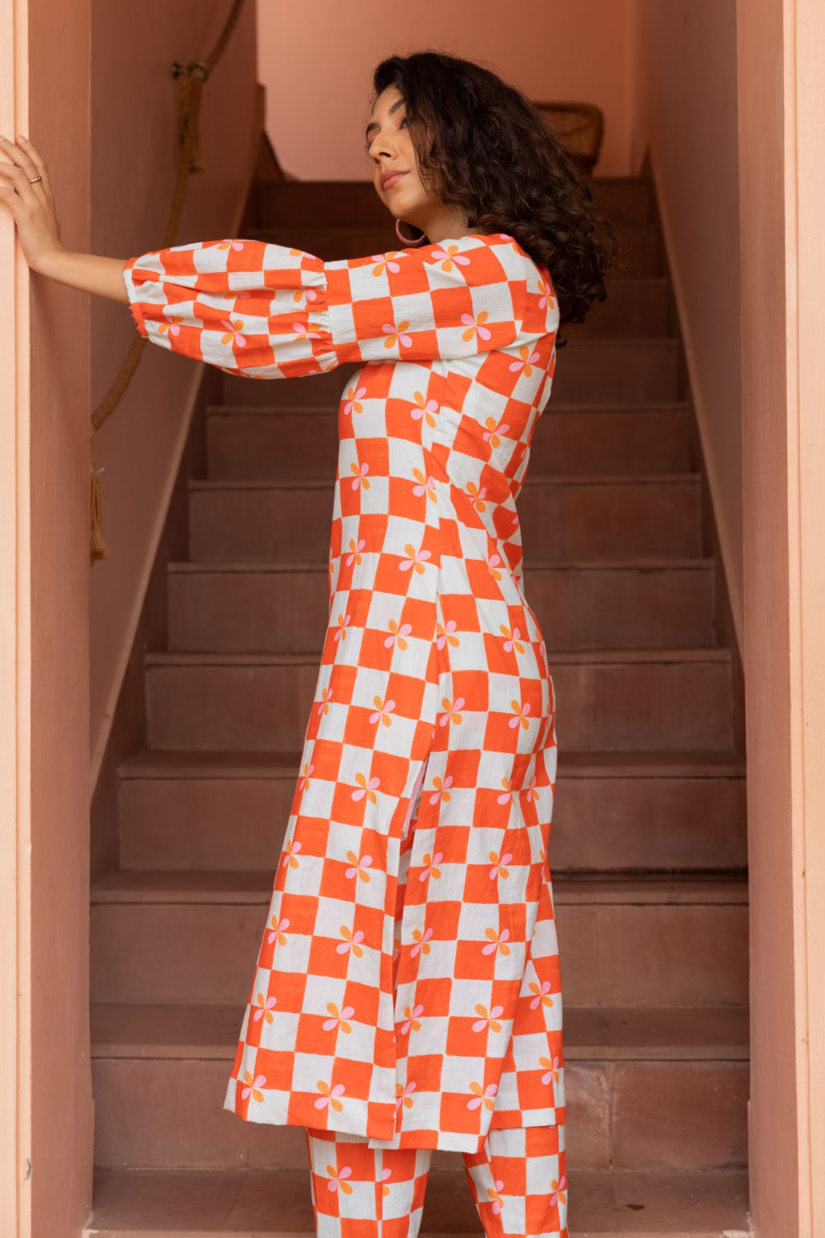 Blossom Kurta - Peach Checks