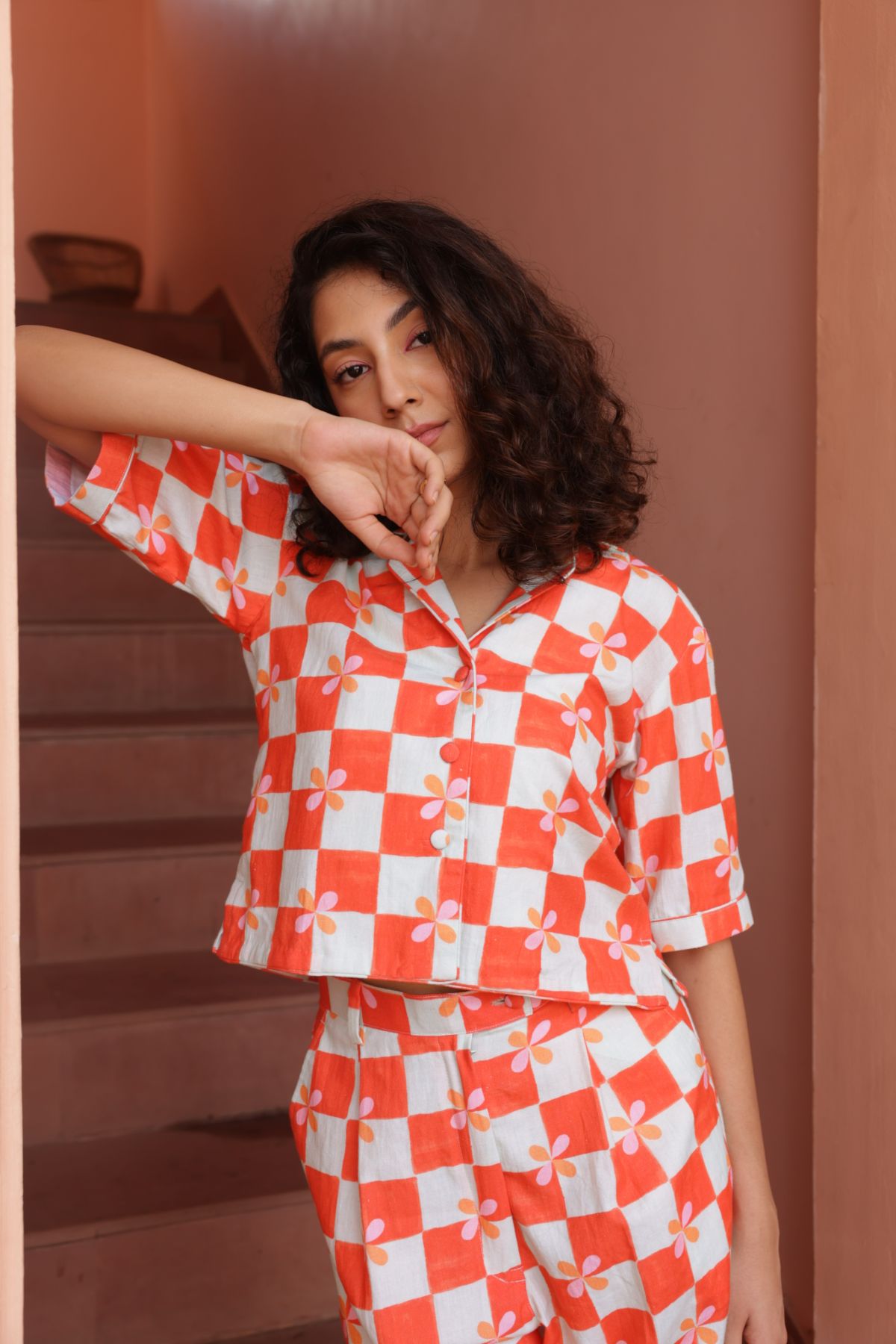 Samui Shirt - Peach Checks