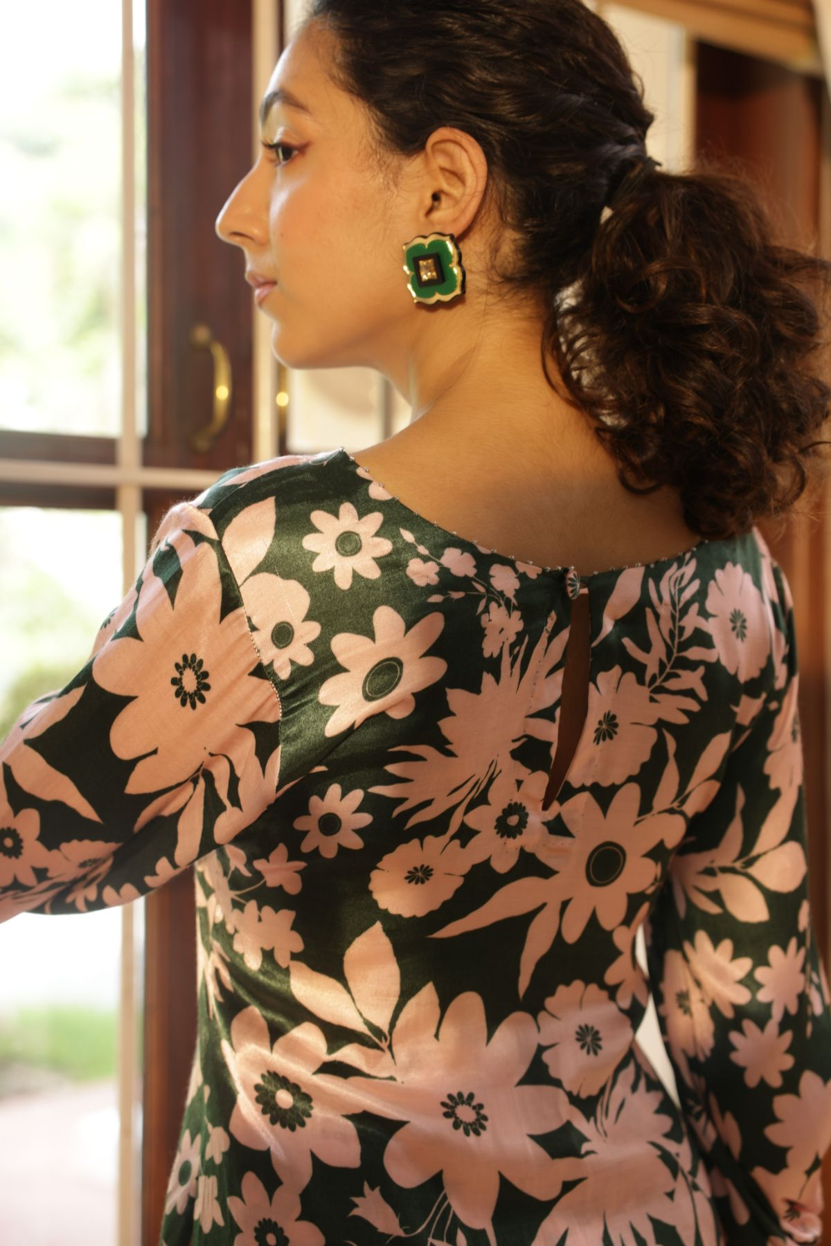 Plum kurta - Oasis Green Print