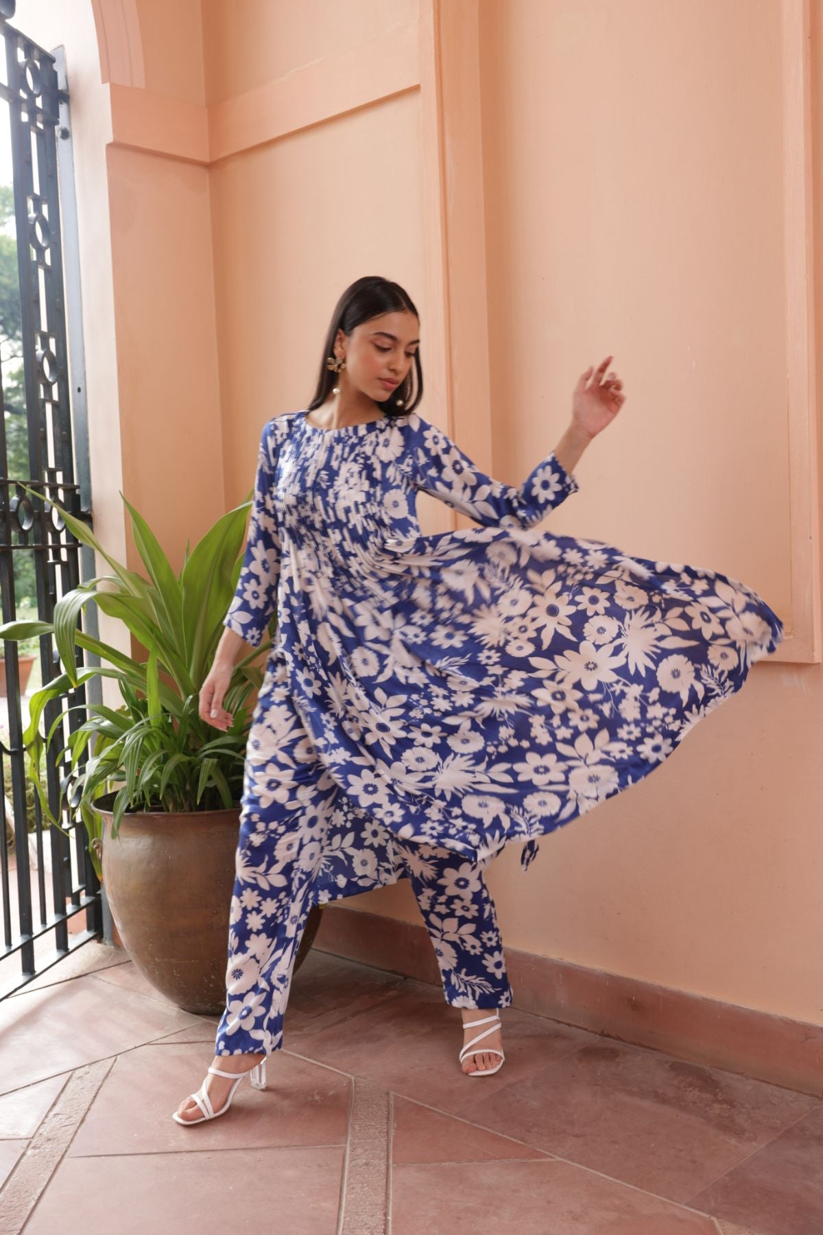 Flamingo Kurta - Oasis Blue Print