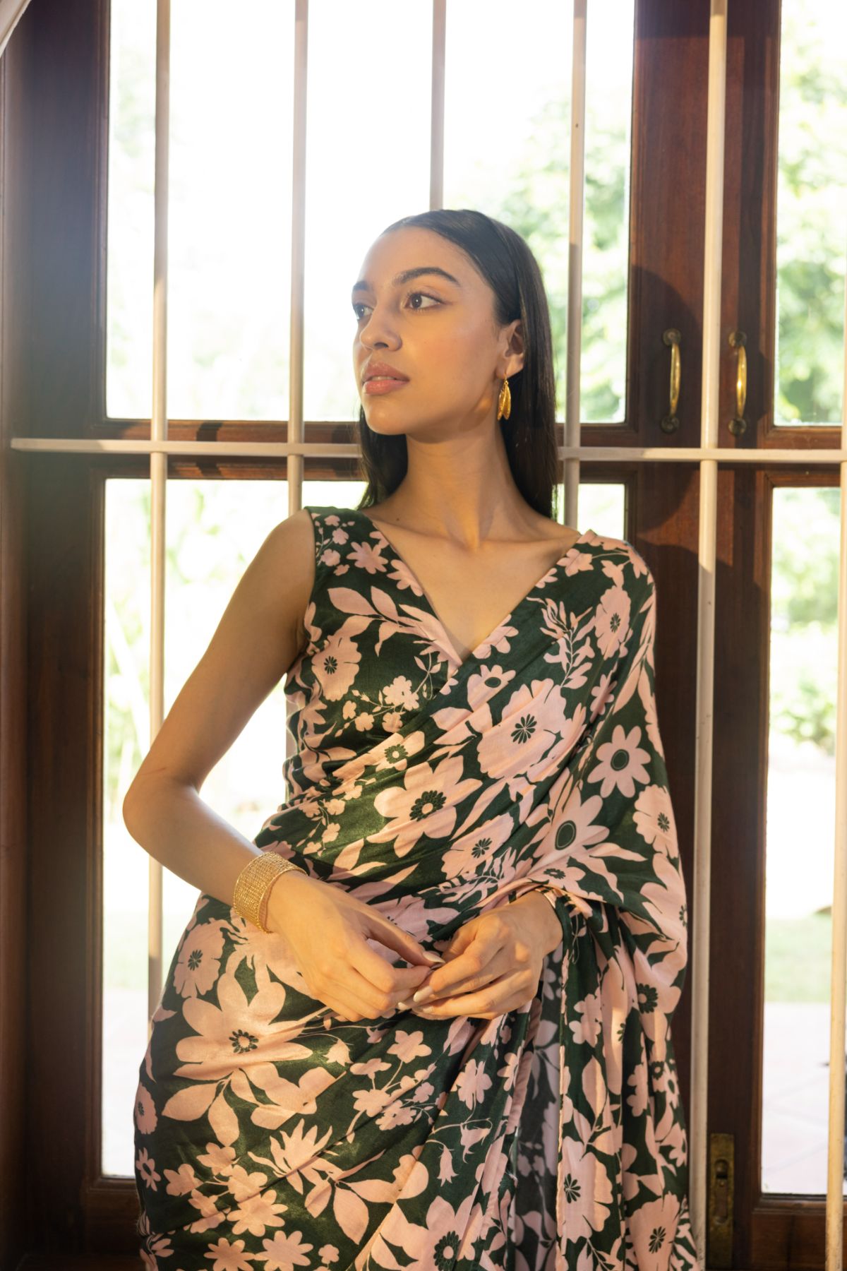 Rhythm Saree - Oasis Green Print