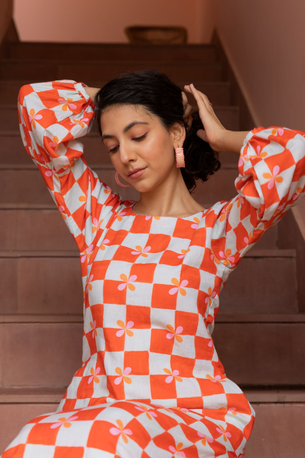Blossom Kurta - Peach Checks