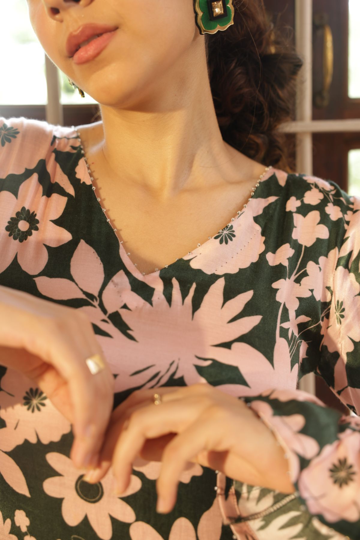 Plum kurta - Oasis Green Print