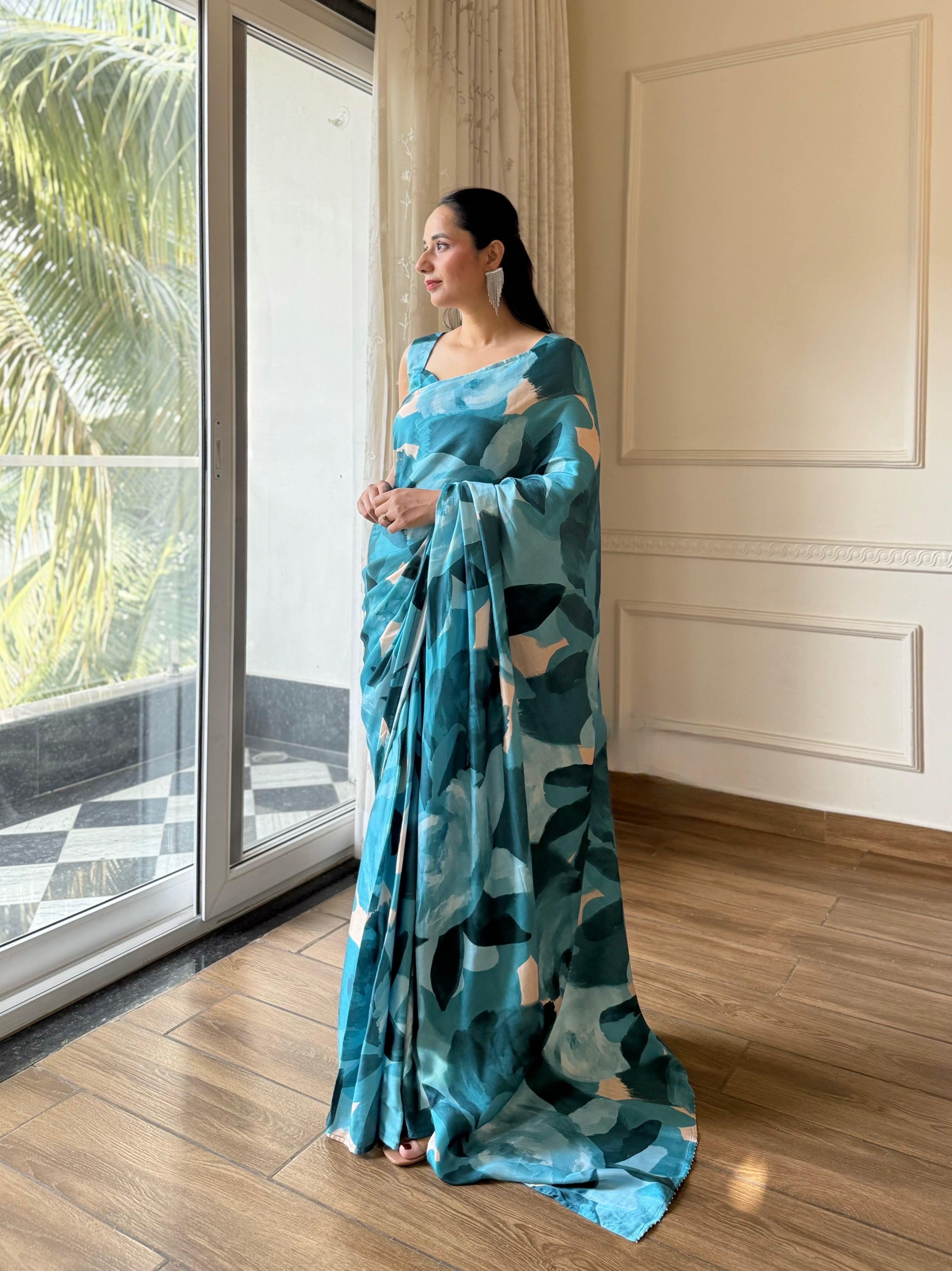 Teal Harmony Saree (Set of 2)