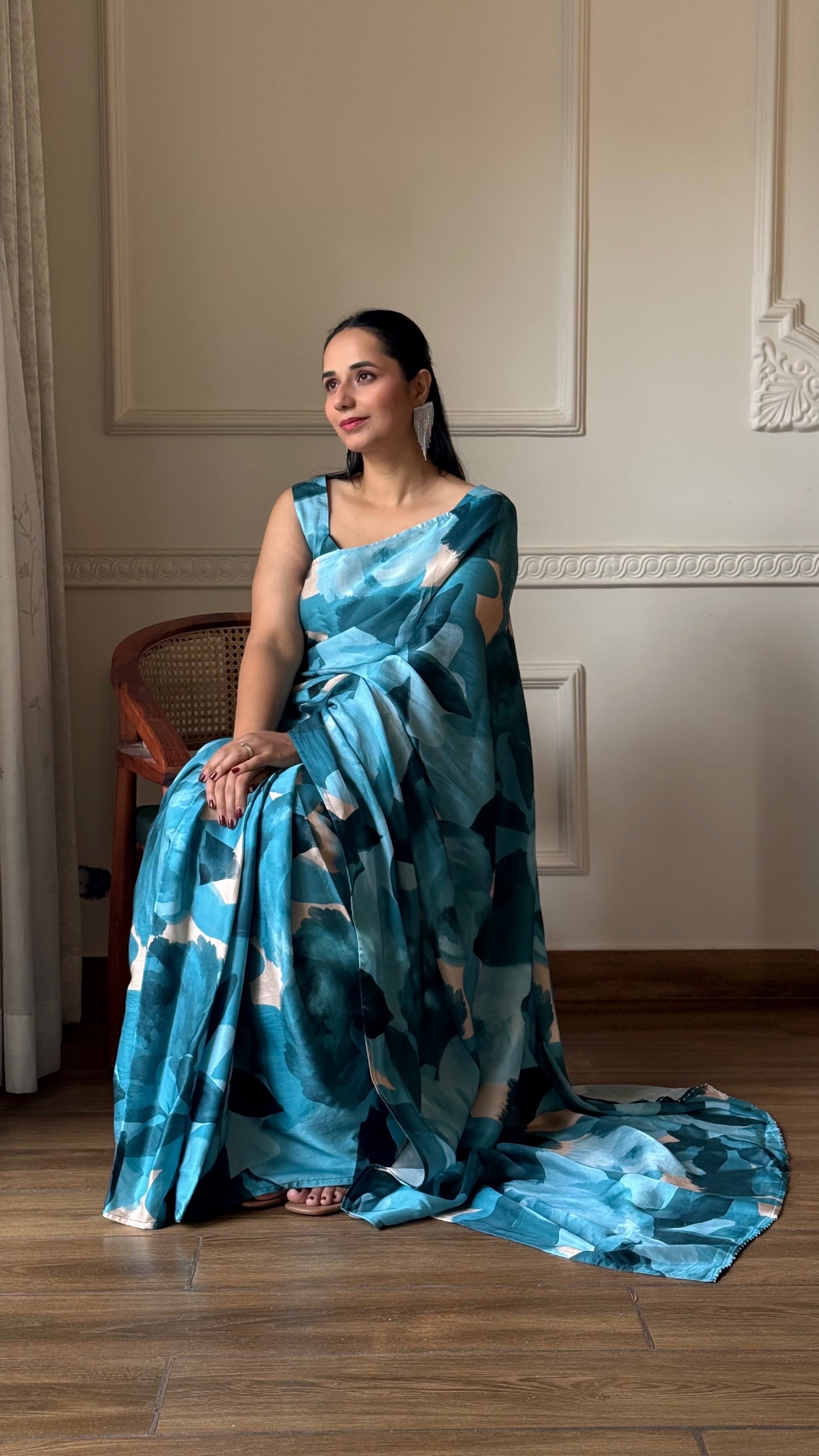 Teal Harmony Saree (Set of 2)