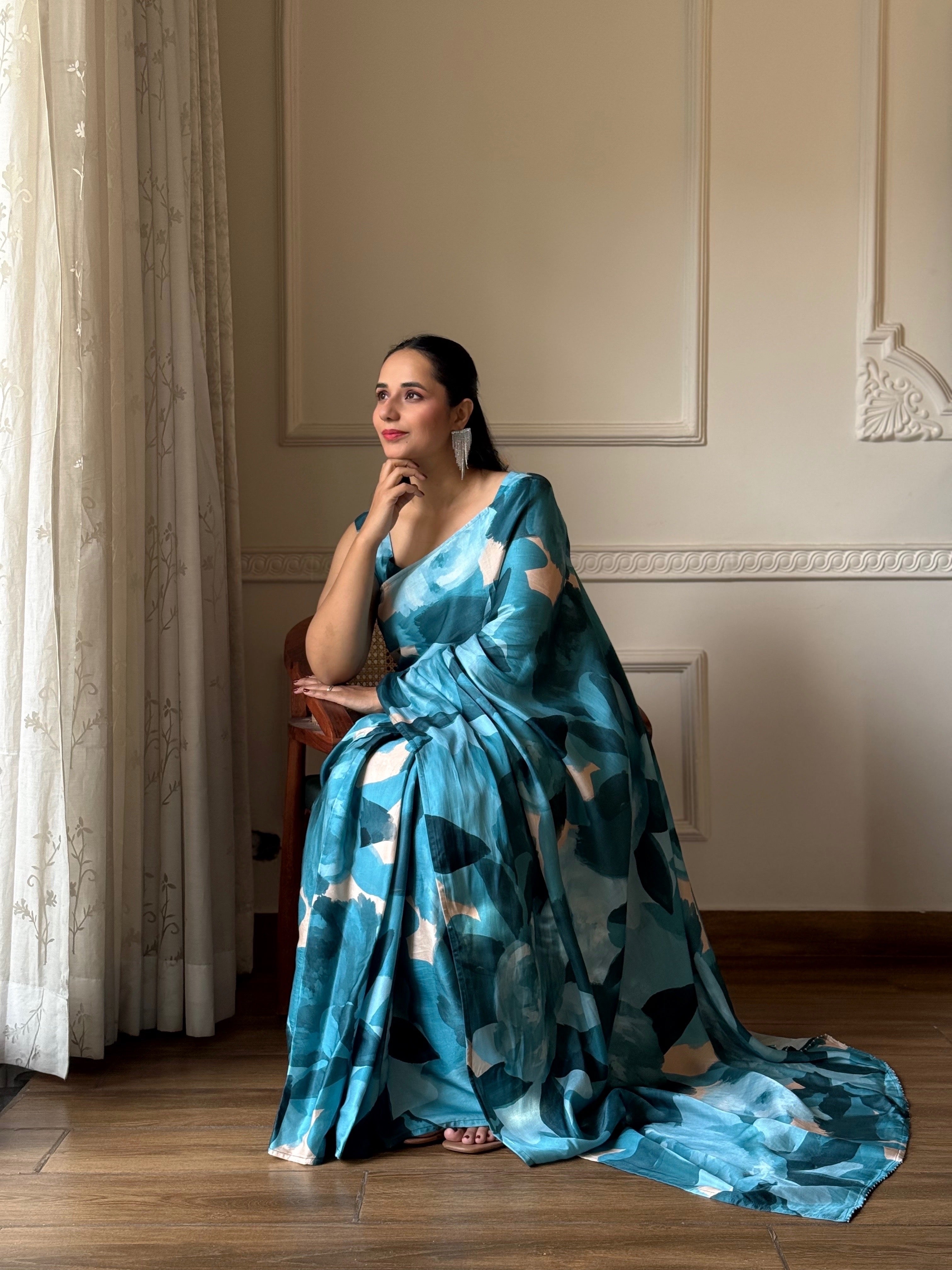 Teal Harmony Saree (Set of 2)