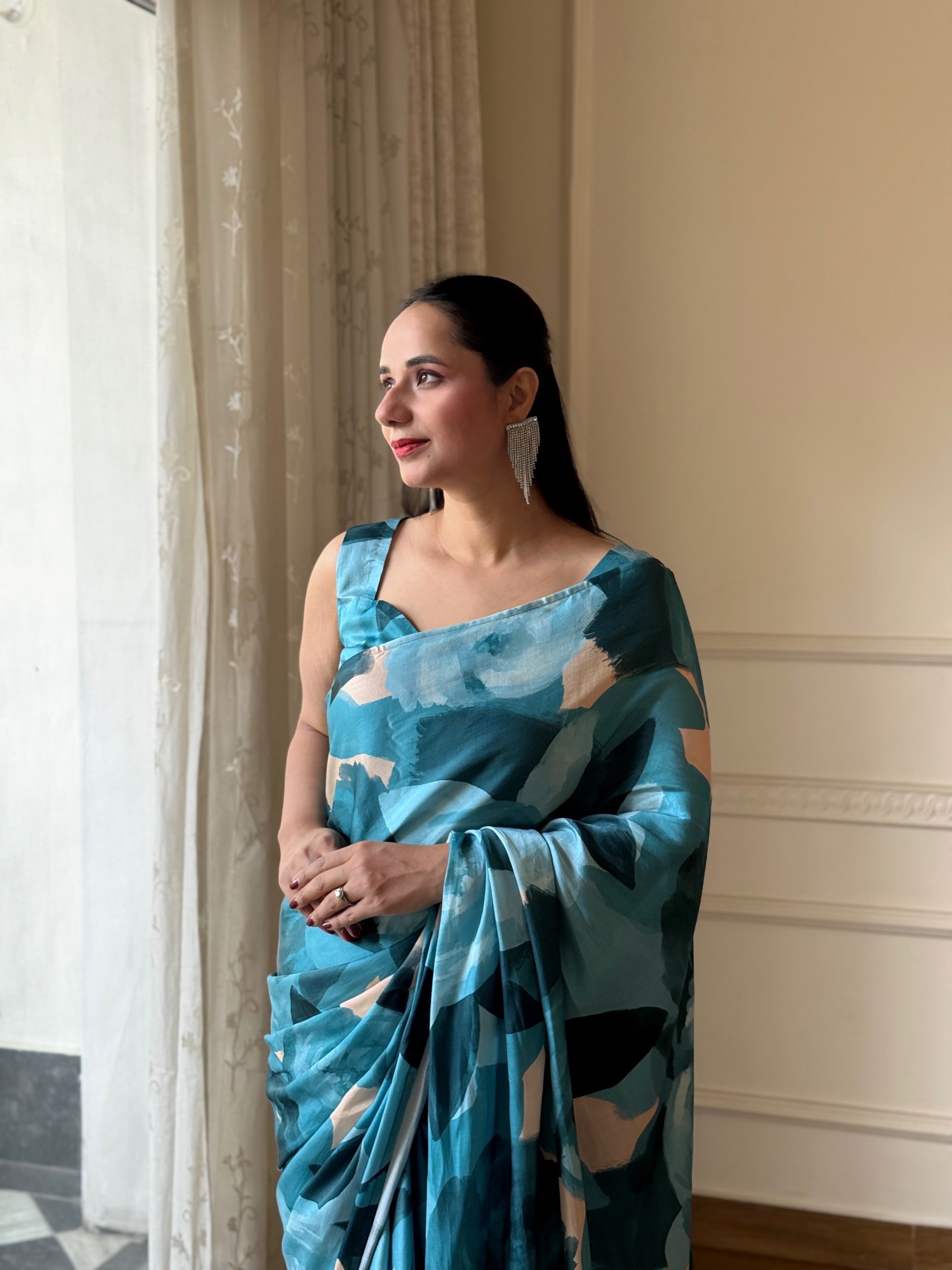 Teal Harmony Saree (Set of 2)