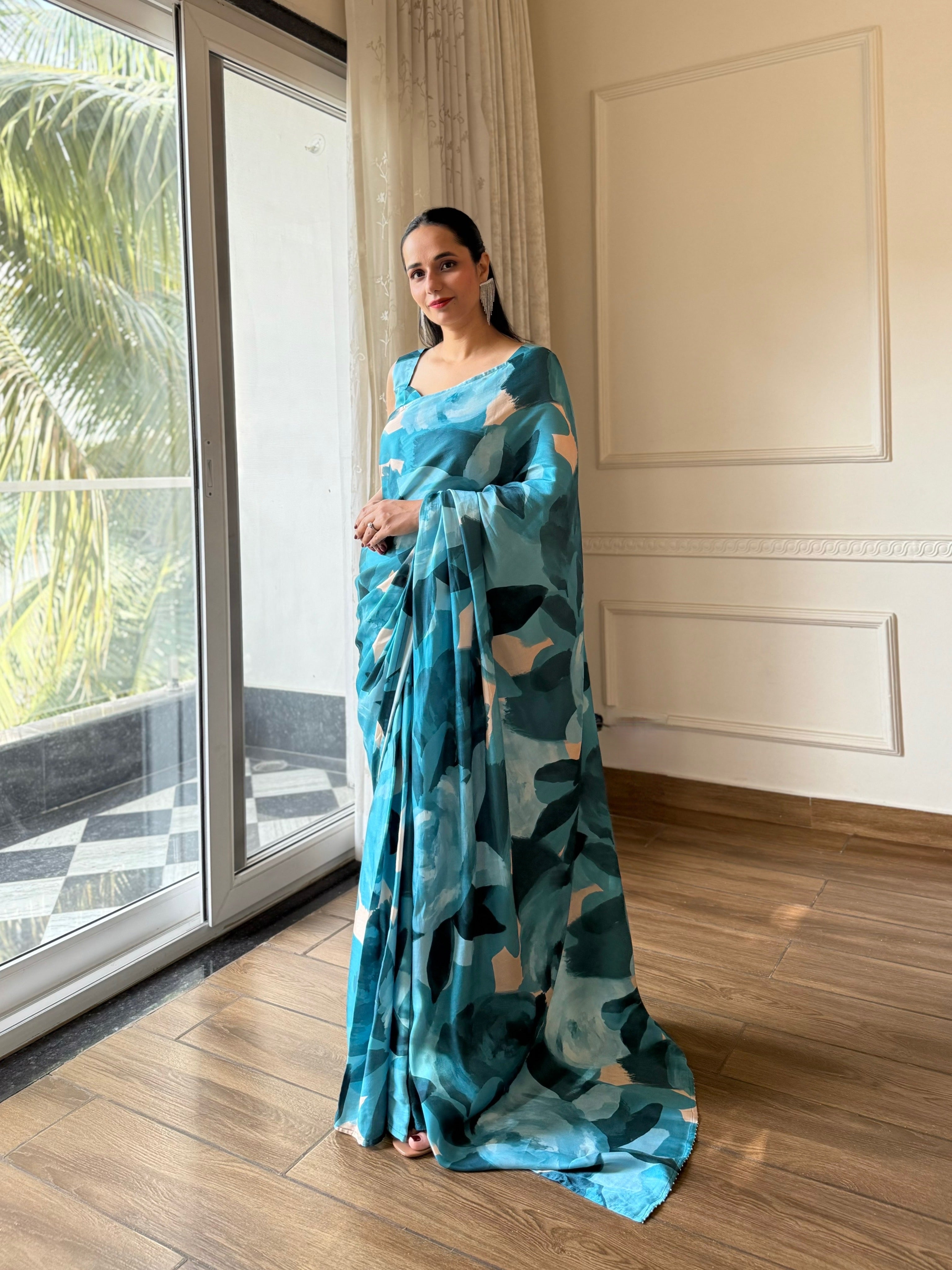Teal Harmony Saree (Set of 2)