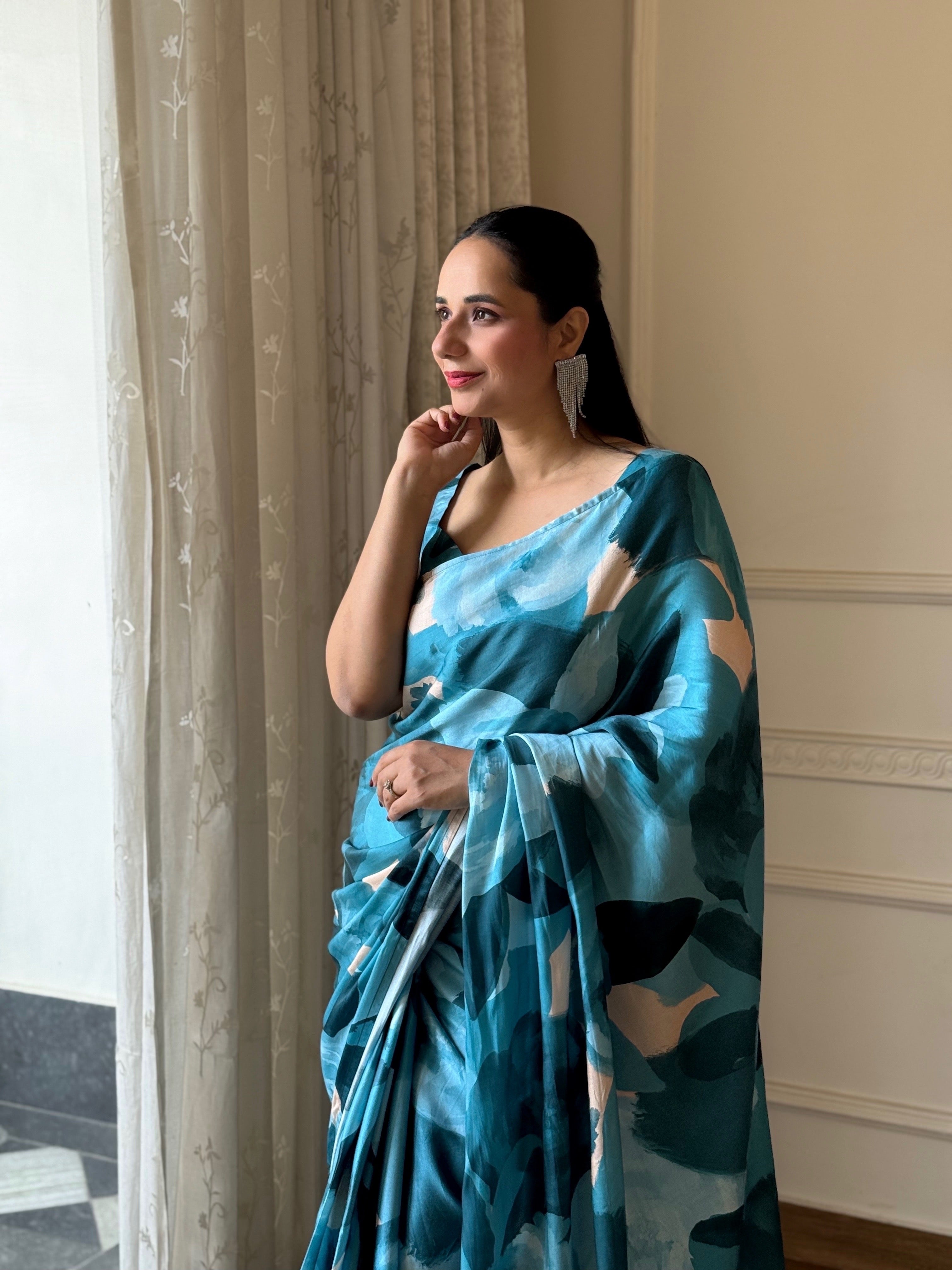 Teal Harmony Saree (Set of 2)