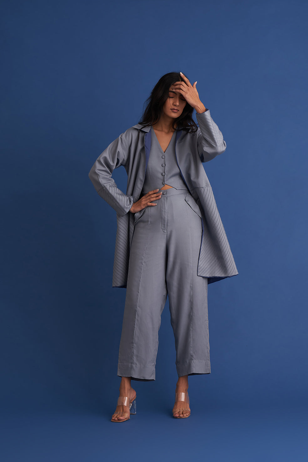 Reversible Grey Long Co-ord Set (Set of 3)