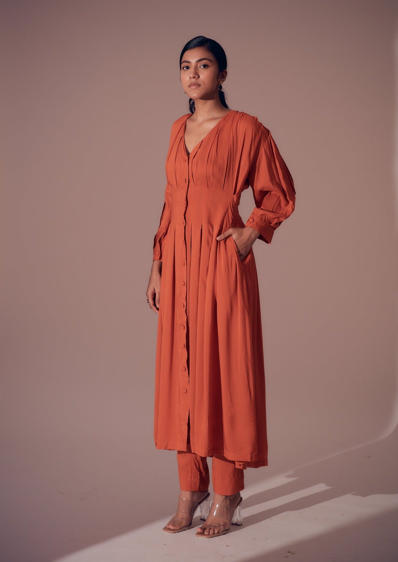 Coral Kurta Set - Sunset Orange