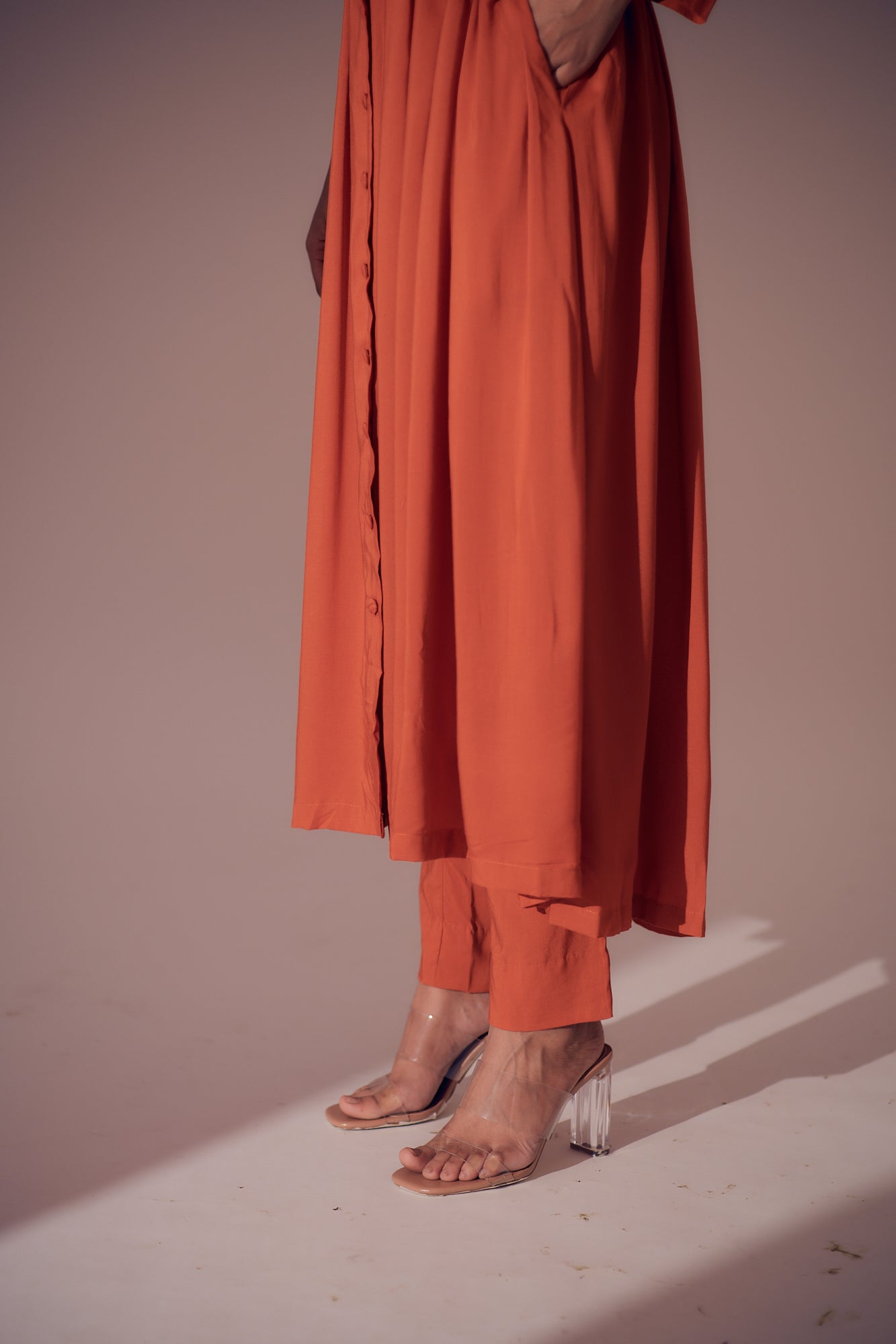 Coral Kurta Set - Sunset Orange