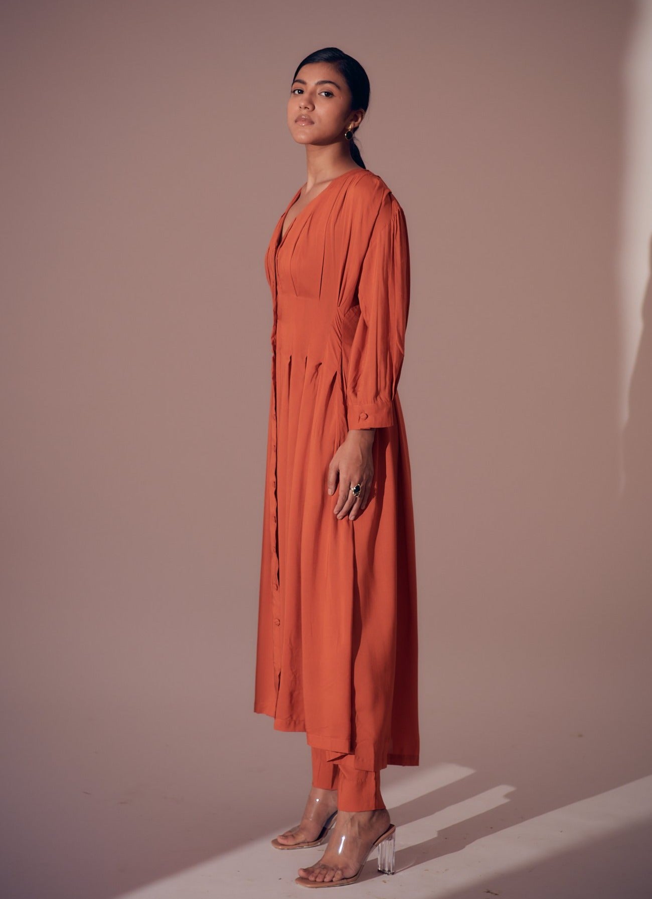 Coral Kurta Set - Sunset Orange