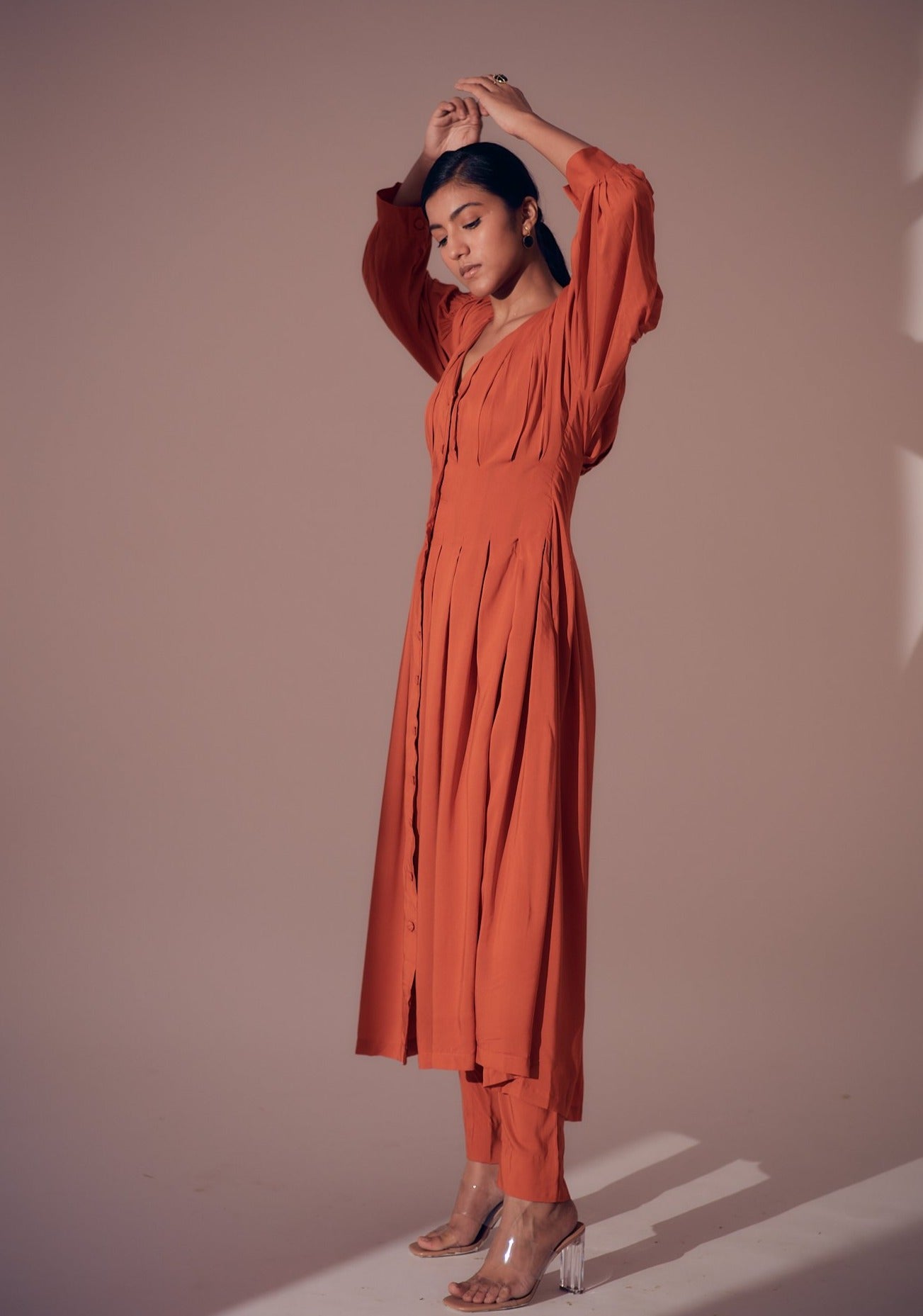 Coral Kurta Set - Sunset Orange