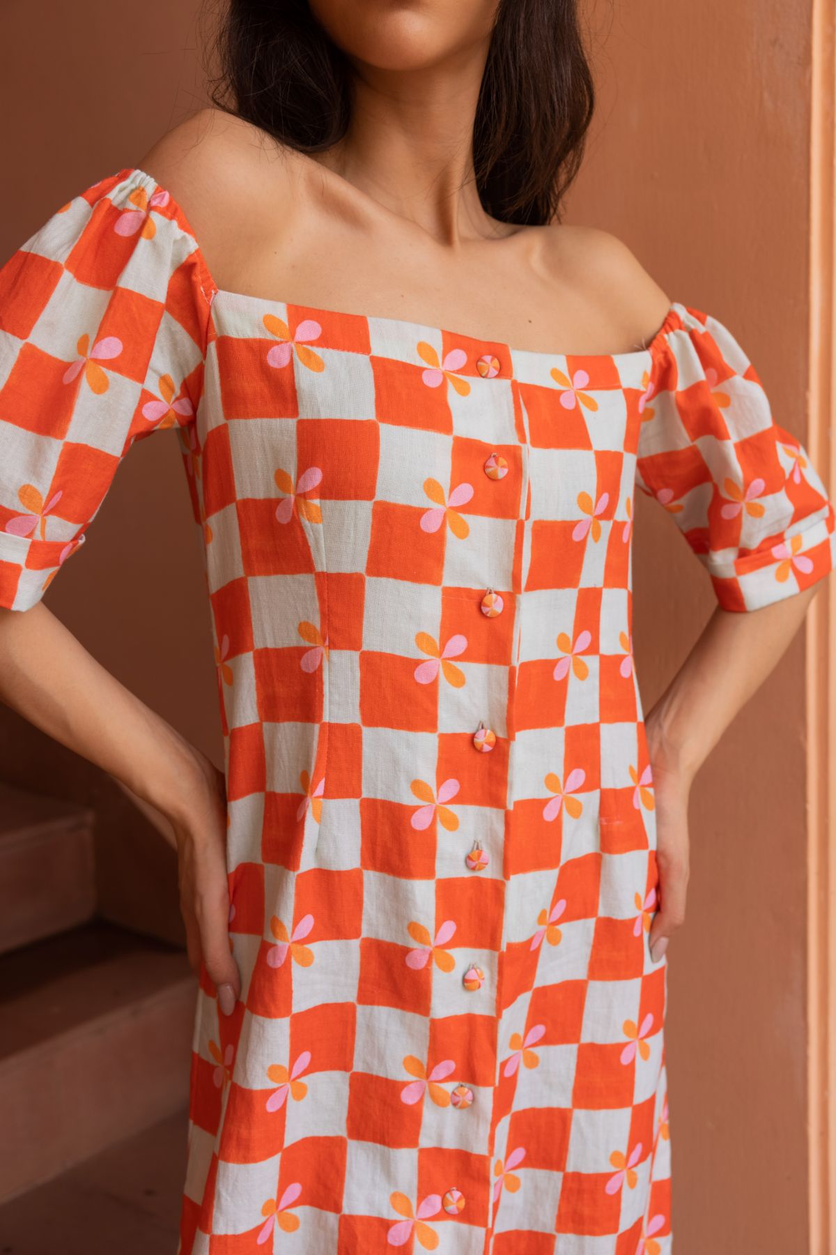 Oscar Dress - Peach Checks