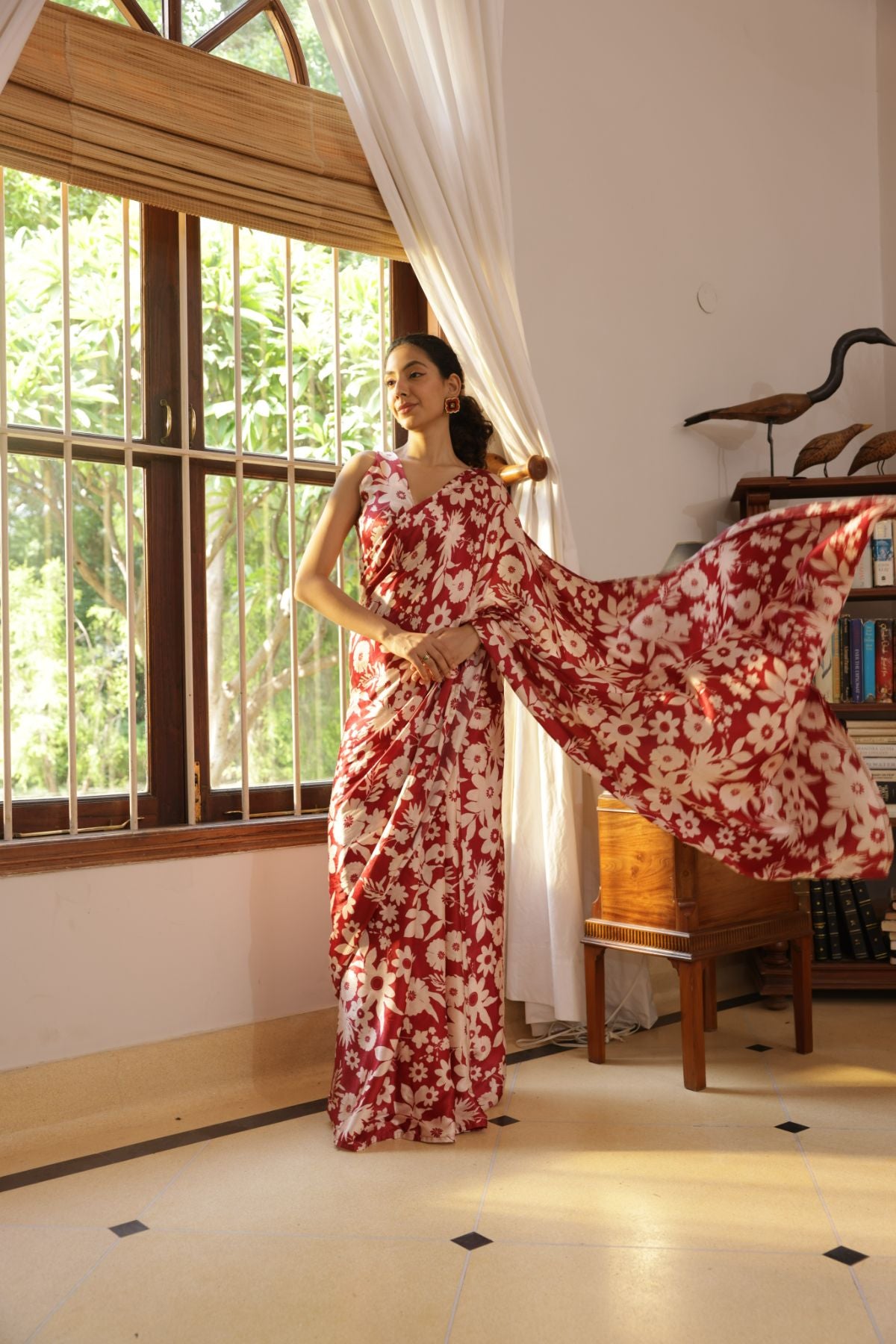 Rhythm Saree - Oasis Red Print