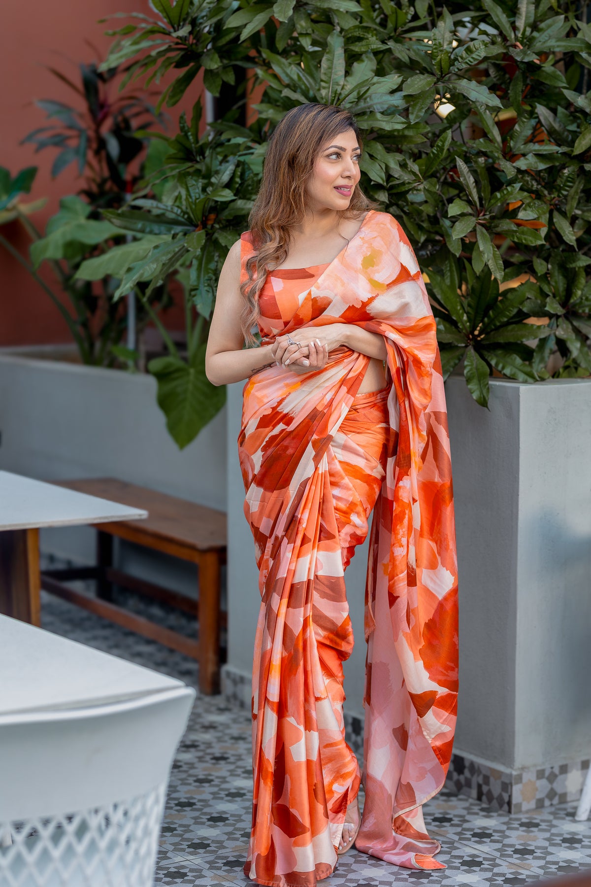 Watercolour - Orange Saree (Set of 2)