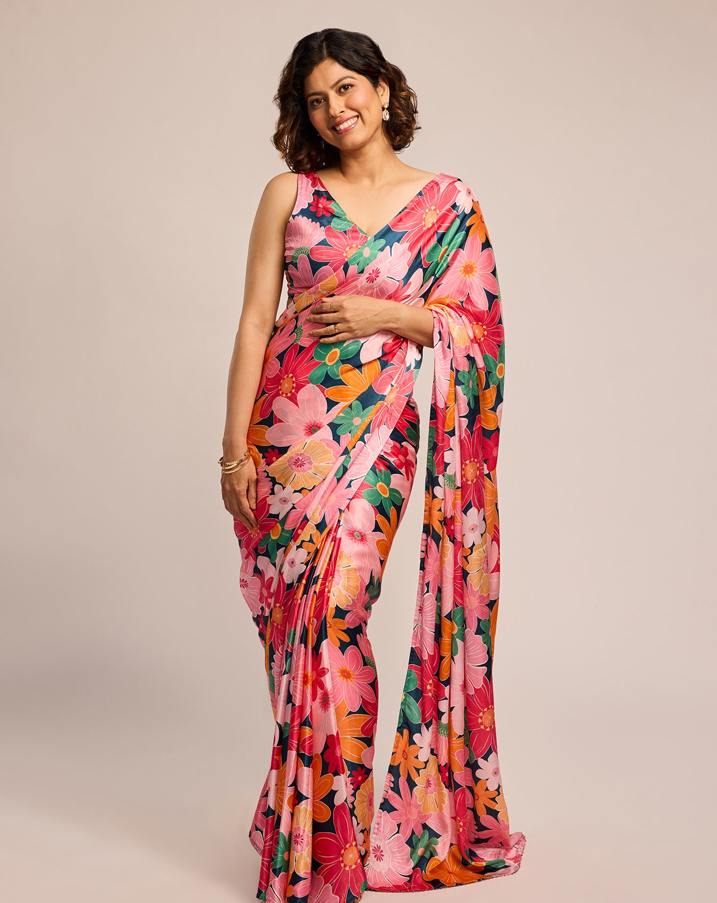 Rhythm Saree & Blouse - Mosaic Pink Print (Set of 2)