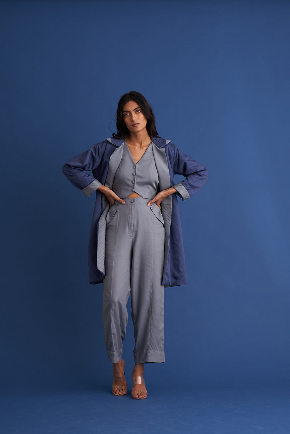 Reversible Grey Long Co-ord Set (Set of 3)