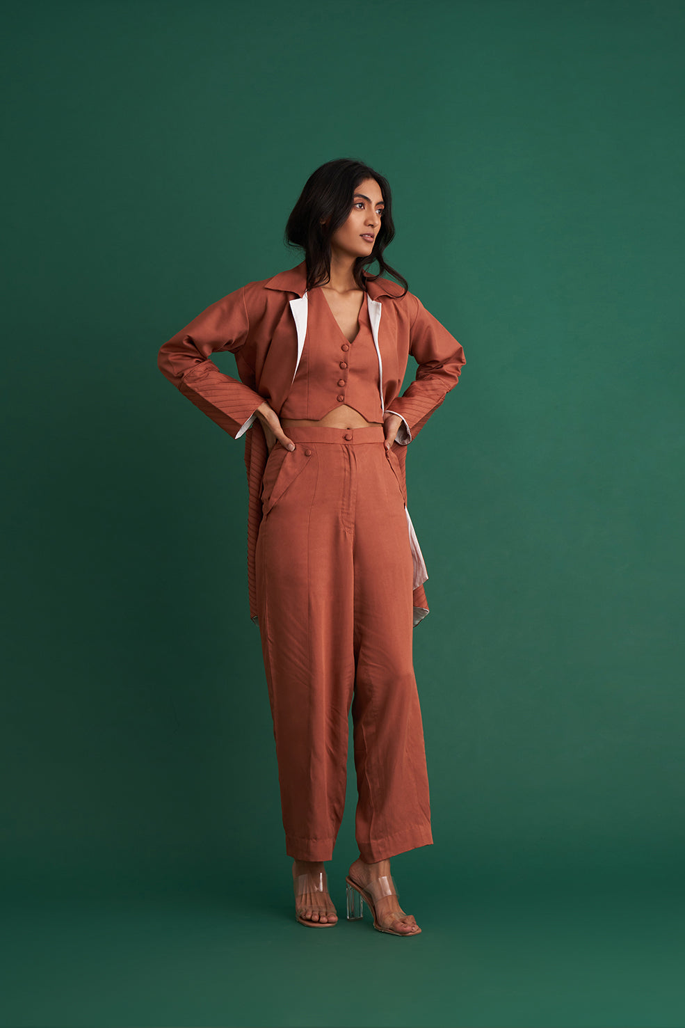 Reversible - Brown Long Co-ord Set (Set of 3)